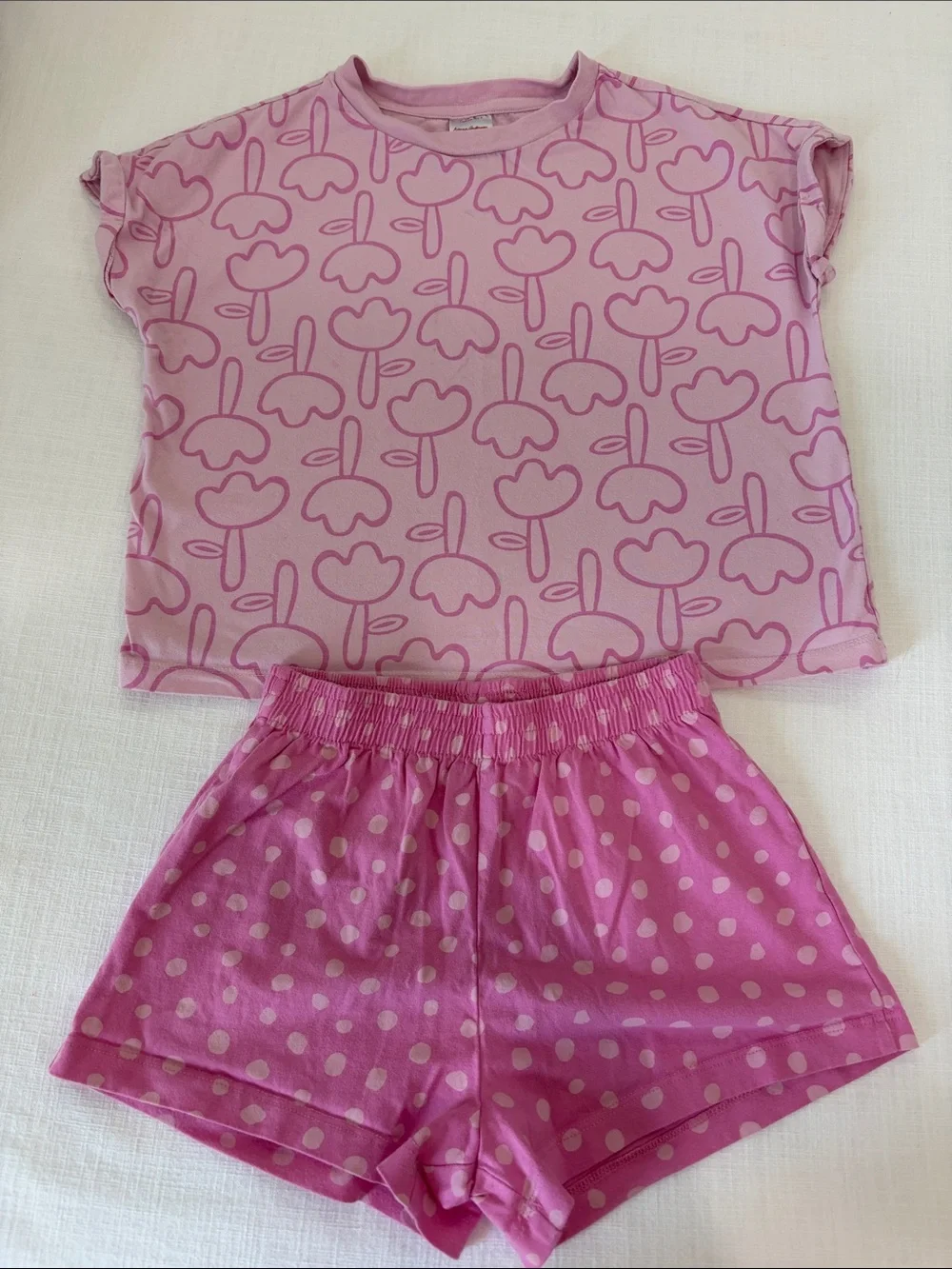 Hanna Andersson Pink Floral Top & Polka Dot Shorts Pajama Set